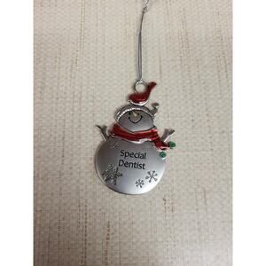 Special Dentist Snowman Metal Ornament Christmas Red Scarf Bird
